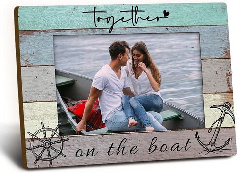 Together on the Boat 4x6 Picture Frame, Boat Lovers Captain Owner Gifts Wooden Picture Frame, Boating Gifts for Women Men, Nautical Anchor Rudder Decorative Photo Frames for Table Desk Decor in Saudi Arabia