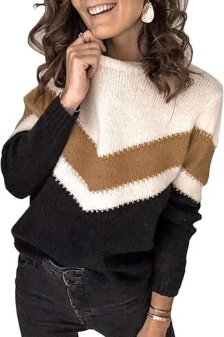 FEKOAFE Womens 2025 Deep V Neck Sweaters Striped Long Sleeve Knit Pullover Sweaters for Women in Kuwait