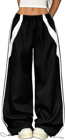 ZAFUL Womens Parachute Pants Y2k Baggy Elasitc Waist Track Pants Contrast Pipping Sweatpant Trousers in Saudi Arabia