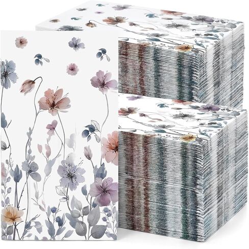 Epakh 200 PCS Paper Paper Pasks Platels Floral Fedical 2 Ply Boho Boho Vintage Flower Dinning Flower Flower Vencins Watercolor Spring Plantiative Botanical Hand Party for Bathroom Wedding Holday Party ، 7.9 × 4.3 " in Saudi Arabia