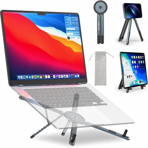 Adjustable Laptop Stand for Desk with Magnetic Phone Holder, MagSafe Compatible Portable Foldable Computer Riser for MacBook, iPhone, iPad, Tablet - Perfect for Office, Home, Traveling in Saudi Arabia