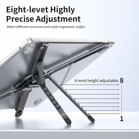 Adjustable Laptop Stand for Desk with Magnetic Phone Holder, MagSafe Compatible Portable Foldable Computer Riser for MacBook, iPhone, iPad, Tablet - Perfect for Office, Home, Traveling in Saudi Arabia