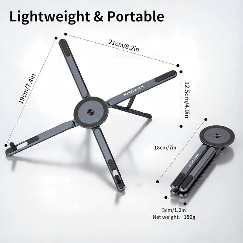 Adjustable Laptop Stand for Desk with Magnetic Phone Holder, MagSafe Compatible Portable Foldable Computer Riser for MacBook, iPhone, iPad, Tablet - Perfect for Office, Home, Traveling in Saudi Arabia