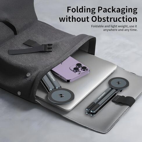 Adjustable Laptop Stand for Desk with Magnetic Phone Holder, MagSafe Compatible Portable Foldable Computer Riser for MacBook, iPhone, iPad, Tablet - Perfect for Office, Home, Traveling in Saudi Arabia