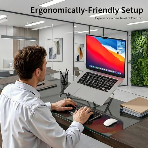 Adjustable Laptop Stand for Desk with Magnetic Phone Holder, MagSafe Compatible Portable Foldable Computer Riser for MacBook, iPhone, iPad, Tablet - Perfect for Office, Home, Traveling in Saudi Arabia