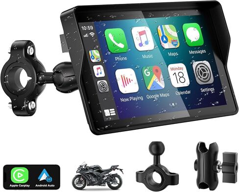 YZW GPS Carplay 5 بوصة للدراجات النارية مع CarPlay اللاسلكي وAndroid Auto، شاشة لمس مقاومة للماء IP67، Carplay Moto، يدعم البلوتوث، Siri، مساعد Google، التحكم بالصوت، قوس in Kuwait
