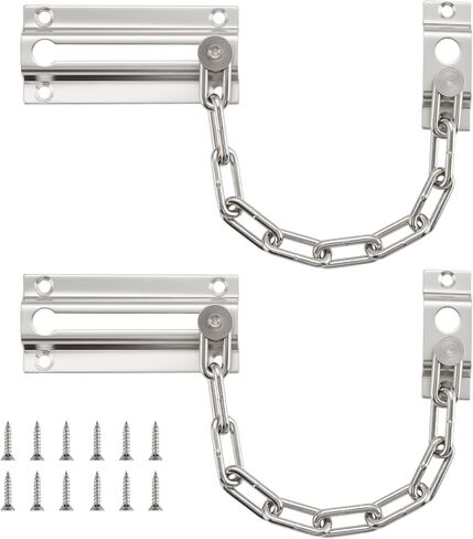 Home Master Hardware 4 حزمة قفل سلسلة الباب ، أقفال سلسلة أمنية للباب الداخلي ، قفل حارس الباب ، قفل سميك مع مسامير للأمن المنزلي ، النيكل الفاتح الساتان. in Kuwait