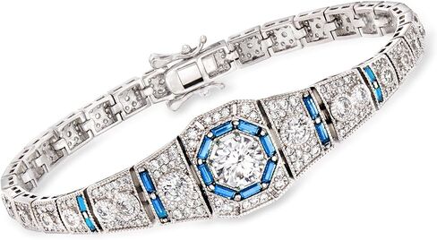 Ross-Simons 4.00 ct. t.w. CZ and .98 ct. t.w. Simulated Sapphire Bracelet in Sterling Silver in Saudi Arabia