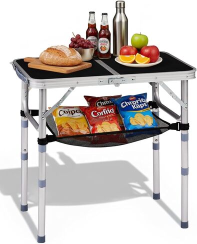 Outvita Folding Table, 3FT Aluminum Camping Table with Storage Adjustable Height Picnic Table Lightweight for Carring Outdoor Party Events Beach in Saudi Arabia
