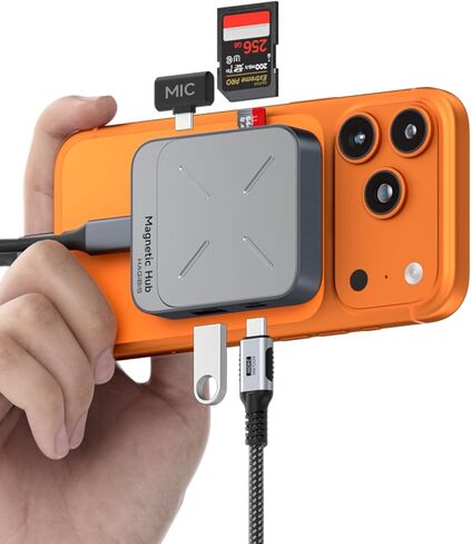 موزع USB C مغناطيسي من Hagibis مع Magsafe لهاتف iPhone 16 15 Pro Max، محطة إرساء 7 في 1 من النوع C 4K@60 هرتز HDMI SD3.0 TF3.0 بطاقة Solt 100W PD 10 جيجابت في الثانية USB-C AUX لجهاز MacBook Pro Air، iPad Pro in Kuwait