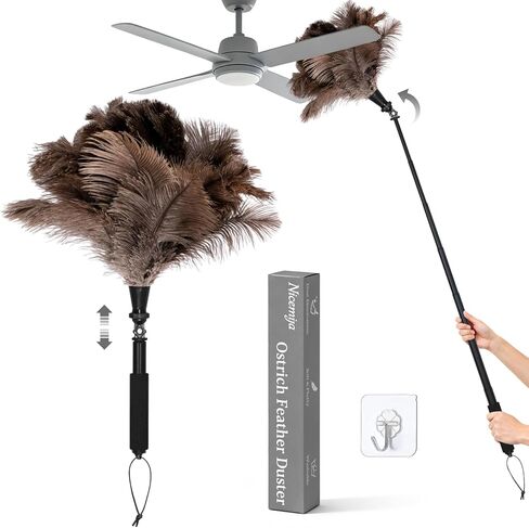 Extendable Ostrich Feather Duster with 17-42 inch Bendable Aluminum Alloy Pole, Natural Fluffy Reusable Feather Duster for Cleaning High Ceilings, Pendant Lamps, Blinds, Furniture and Roof in Saudi Arabia