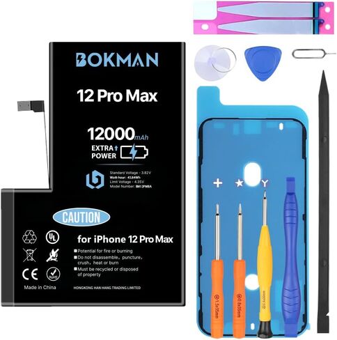 bokman for iPhone 12 Mini Battery Replacement,12000mAh High Capacity Li-ion Polymer Battery with All Tool Kits in Saudi Arabia