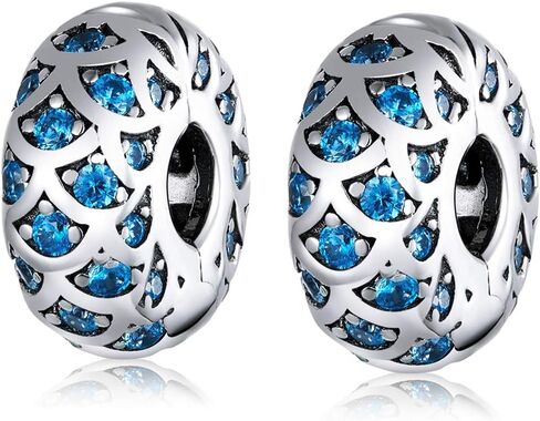 2pc Clip Spacer Charm Bracelets for Women 925 Sterling Silver Blue White Crystal Charm Clip Lock Spacer Stopper Charm Bead for Bracelet(Heart Silver-2PC) in Saudi Arabia