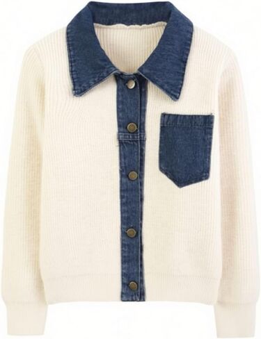 happlan Women's Knitted Long Sleeve Denim Patchwork Cardigan Sweater Jacket Top in Kuwait