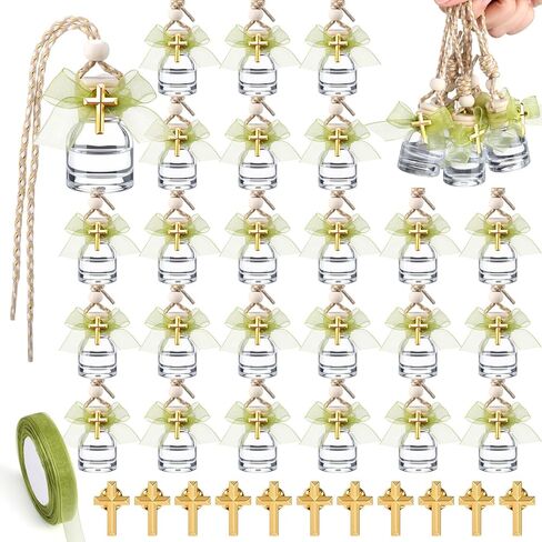 30 مجموعة من زجاجات المياه المقدسة المفضلة للمعمودية، سعة 8 مل، حاوية مياه مقدسة مسيحية كاثوليكية صغيرة مع دبوس متقاطع وشريط لهدية المعمودية الكاثوليكية في الكنيسة (أصفر، أسطواني) in Kuwait