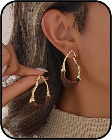 Gold Statement Earrings for Women, Elegant Golden-Tone Geometric Hoop Earrings with Translucent Resin Droplet Vintage Western for Vacation Novelty Jewelry Gifts in Kuwait