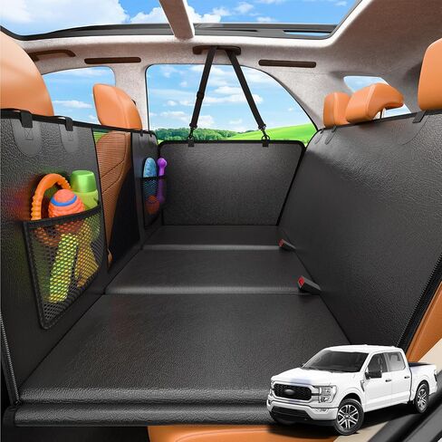 URPOWER PU Leather Back Seat Extender for Dogs, Hard Bottom Dog Car Seat Cover Waterproof Dog Car Hammock Anti-Scratch Dog Car Bed Pet Backseat Protector with Mesh Window for Car, SUV & Small Truck in Kuwait