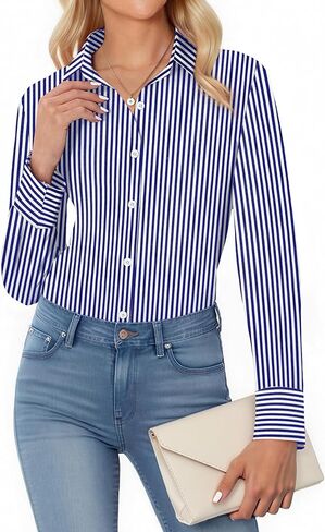 Zeagoo Button Down Dress Shirts for Women Wrinkle Free Collared Neck Long Sleeve Blouses Casual Work Office Tops in Saudi Arabia