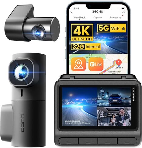 DDPAI 4K Dash Cam Front and Rear UHD 2160P+1080P Car Dashcam with Start Reminder Night Vision 5G WiFi ADAS APP Control Extended 24 Hours Parking Monitor Support 512GB TF Card, Z60 in Saudi Arabia