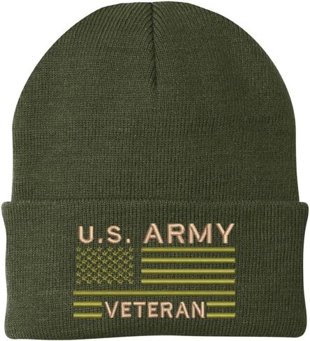 US Army Veteran USA Flag Embroidered Beanie Hat | Warm Knit USA Military Vet Acrylic Watch Cap in Saudi Arabia