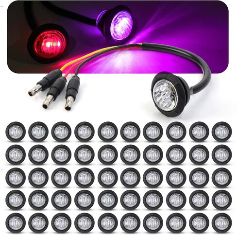 MADCATZ 50 Pcs Multi-Color 3/4 Inch Mini Round 2 LED Amber to Blue Side Marker Indicator Clearance Light Dual Colors 12V DC, 3 Wire, for Truck Trailer Boat with Grommet in Saudi Arabia