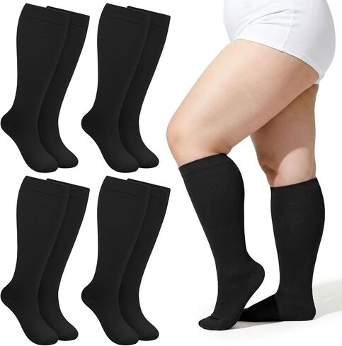 4 أزواج بالإضافة إلى الجوارب ضغط الحجم للنساء عجل عجل L/XL-4XL (15-20mmHg) الجوارب الجوارب ضغط جوارب ضغط عالية الدعم للنساء العجول واسعة العجل كبيرة الساق على عجل للممرضات والطيران in Saudi Arabia