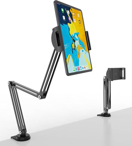 حامل كمبيوتر لوحي من سبائك الألومنيوم للمكتب، حامل هاتف قابل للطي على ذراع iPad قابل للتعديل 360 درجة متوافق مع iPad Pro Air 13/12.9/11 Mini، iPad 10/9th، شاشة محمولة 15.6، Samsung Galaxy Tab، Kindle in Kuwait
