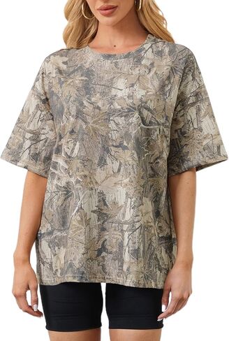 نساء كامو تي شيرت ورقة القيقب طباعة قميص كبير الحجم in Kuwait