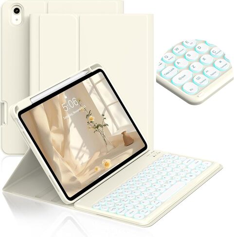 حافظة JKSML لجهاز iPad Air 11 بوصة M3/M2 و10.9 بوصة Air 4th/5th Gen مع لوحة مفاتيح، مفتاح دائري، 7 ألوان خلفية، لوحة مفاتيح لاسلكية قابلة للفصل، غطاء فوليو مع حامل قلم جانبي (أرجواني) in Kuwait