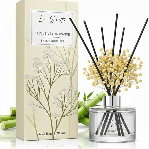 Reed Diffuser Set, Glass Bottle with Black Rattan Sticks, Dried White Flowers, 6.7fl oz, 200ml (Gardenia) in Saudi Arabia