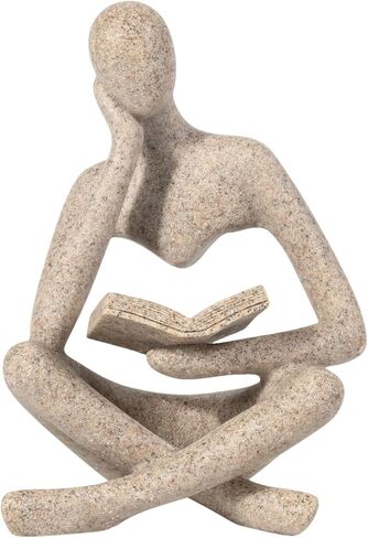 Bookshelf Decor Home Decor - Abstract Thinker Sculpture Figurine Statue, Resin Modern Reading Sculpture for Office Desk, Coffee Table, Library, Living Room Decor (Beige) in Saudi Arabia