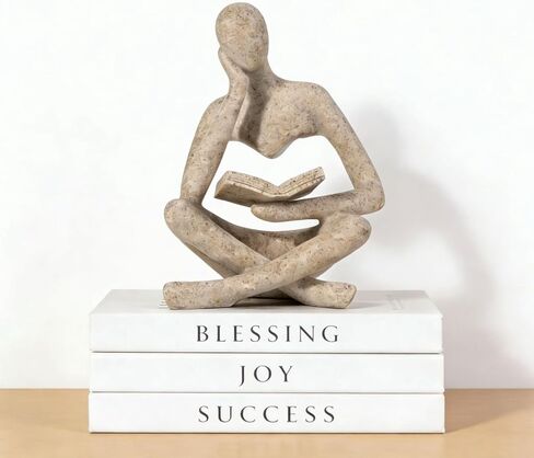 Bookshelf Decor Home Decor - Abstract Thinker Sculpture Figurine Statue, Resin Modern Reading Sculpture for Office Desk, Coffee Table, Library, Living Room Decor (Beige) in Saudi Arabia