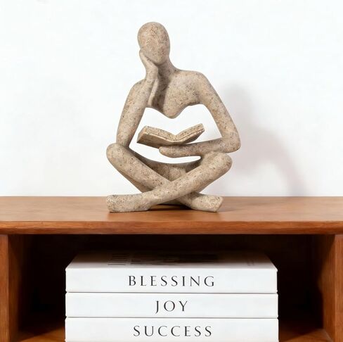 Bookshelf Decor Home Decor - Abstract Thinker Sculpture Figurine Statue, Resin Modern Reading Sculpture for Office Desk, Coffee Table, Library, Living Room Decor (Beige) in Saudi Arabia