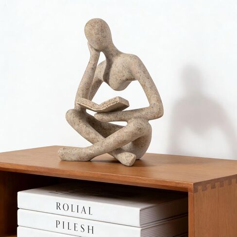 Bookshelf Decor Home Decor - Abstract Thinker Sculpture Figurine Statue, Resin Modern Reading Sculpture for Office Desk, Coffee Table, Library, Living Room Decor (Beige) in Saudi Arabia