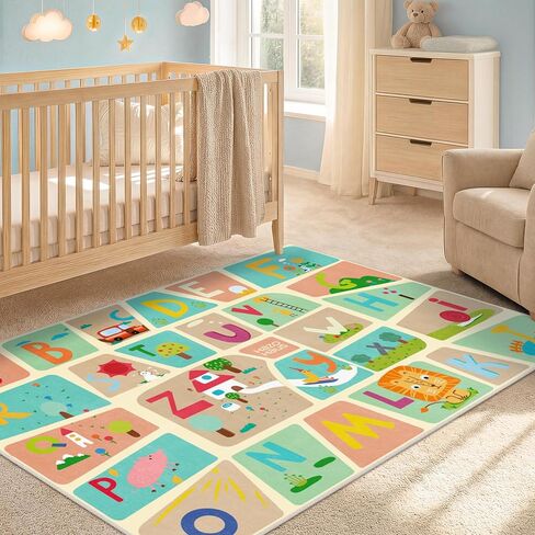 Kids Soft Play Rug 5x7 North America Map Play Mat – Nursery Rug World Animals Educational for Toddlers, Preschool, Classroom or Playroom – Learn Geography, Animals & Landmarks – Fun Washable Activity in Kuwait