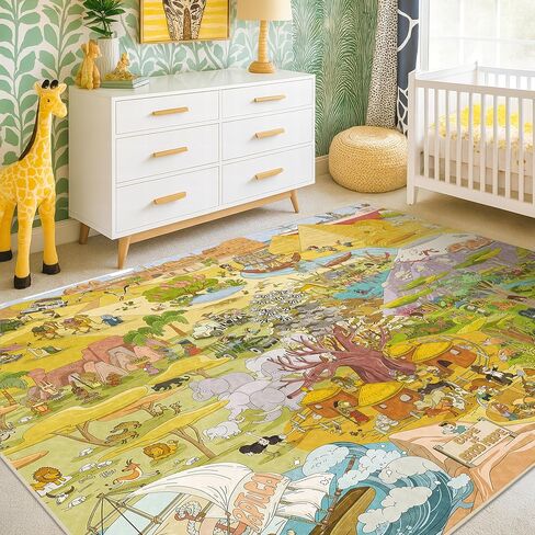 Kids Soft Play Rug 5x7 North America Map Play Mat – Nursery Rug World Animals Educational for Toddlers, Preschool, Classroom or Playroom – Learn Geography, Animals & Landmarks – Fun Washable Activity in Kuwait