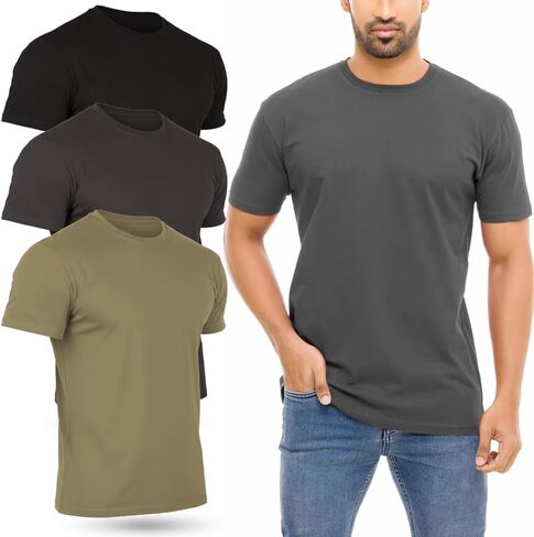 Mens Regular Fit Crew Neck T Shirts Short Sleeve - 100% Cotton Shirts for Men, Plain Casual Tee Shirts 3-Pack in Saudi Arabia