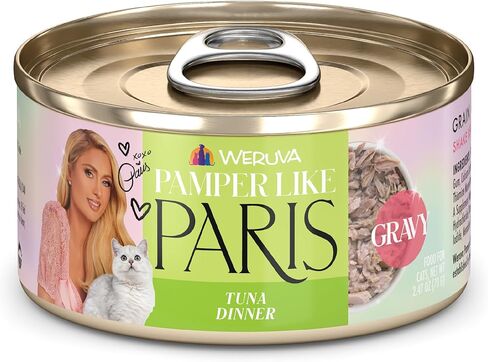 Weruva Paris Hilton Pamper Like Paris طعام القطط الرطب الطبيعي الخالي من الحبوب، التونة في المرق، علبة 2.47 أونصة (عبوة من 12 قطعة) in Saudi Arabia