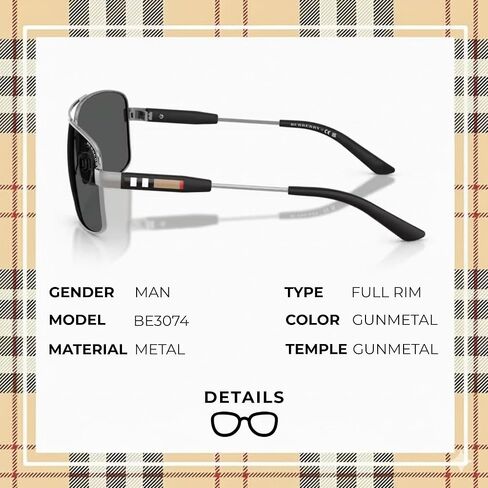 BURBERRY BE3074 Rectangle Shape Metal Sunglasses with Luxury Eyewear Kit in Saudi Arabia