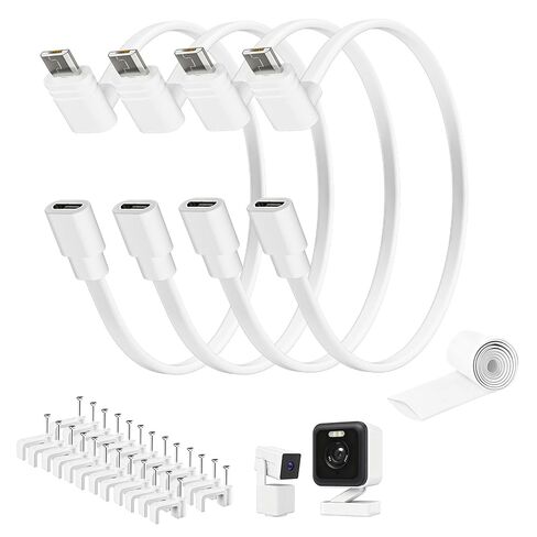 Camera Power Extension Cable 3 FT (4-Pack), Compatible with Wyze Cam Pan V3, Arlo Essential, Blink Outdoor (3rd Gen), 90 Degree L-Shape Micro USB Power Extension Charging Cable with 25 Pcs Cable Nails in Saudi Arabia