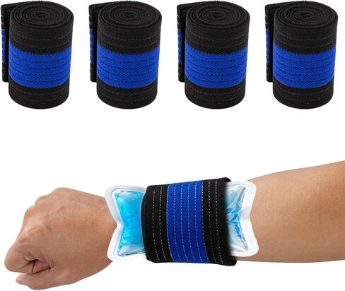 4-Pack Reusable Ice Pack Strap - 35.5"x3" Hook and Loop Elastic Holder & Extender Belt for Secure Ice Pack Wrap, Blue in Kuwait