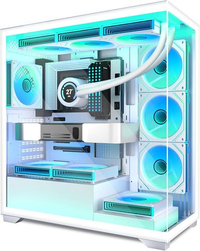 ATX PC Case 7 PWM ARGB Fans Pre-Installed, Mid Tower Computer Case with Full-View Dual Tempered Glass, Type-C Gaming PC Case,White,C9 in Saudi Arabia