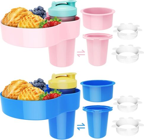 2 Packs Kids Travel Tray Accessory for Car Seats – Car Seat Snack Tray with Cup Holders for Snacks and Drinks, Sky Blue&Pink in Kuwait