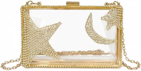 Ladies Clear Acrylic Moon and Star Rhinestone Chain Bag Sparkly Transparant Clutch Purse for Women Evening in Saudi Arabia