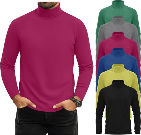 6 Pack Mens Big and Tall Turtleneck Shirts Long Sleeve Loose Fit Tops Basic Pullover Multipack Tees in Saudi Arabia