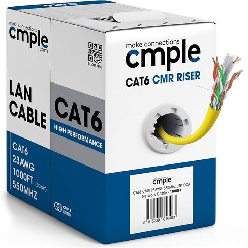 CMPLE - CAT6 CABLE 1000FT BULK LAN Ethernet Cat 6 Wire Network UTP 23AWG CMR RISER 10GBPS 550 MHz BOX 1000 FED ، Blue in Kuwait