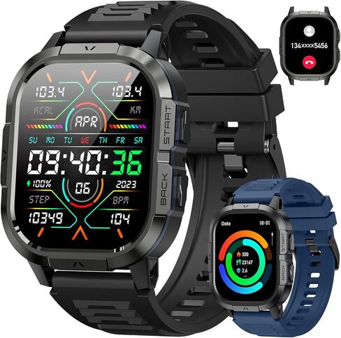 الساعات الذكية للرجال -2.06 "AMOLED (إجابة/إجراء مكالمات) ، IP68 Tracker Active Activity Step مع أوضاع Sleep Monitor/110+ ، ساعة ذكية تكتيكية لنظام Android IOS Samsung (Blue ، 2.06) in Kuwait