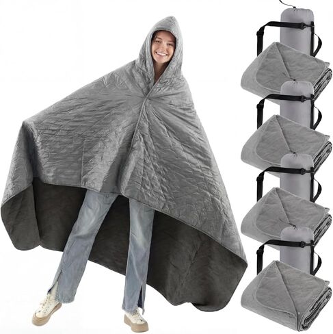 4 Pack Large Waterproof Stadium Blanket Hooded Fleece Camping Poncho Blanket Bulk for Beach Homeless, 79x55 Inch in Saudi Arabia