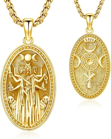 Hecate Wiccan Triple Moon Goddess Necklace Tetragrammaton Nudo De Bruja Plata 925 Original Sterling Silver Cat Moon Pendant Hekate Witch Necklace Amulet Witchy Jewelry Gifts for Women Men in Kuwait