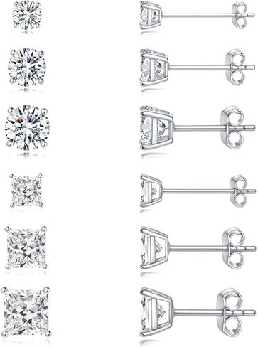 14K Gold Plated 6 Pairs Women's Stud Earrings Set | Hypoallergenic 6 Studs Pack | Premium Cubic Zirconia Stud Earrings in Saudi Arabia